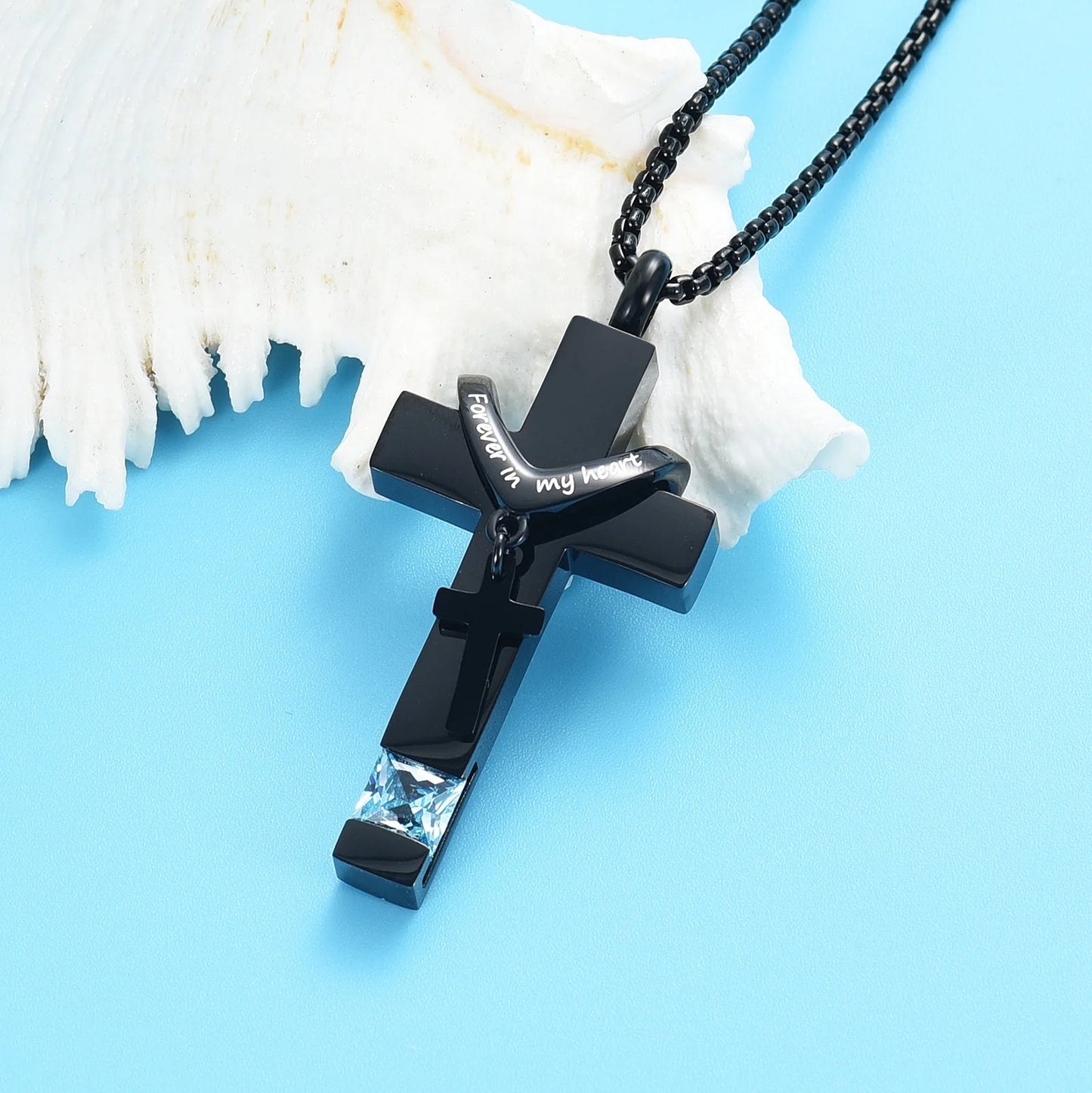 Men Women Crucifixion Cross with Birthstone Necklace Urns for Cremation Ashes Holder Keepsake Pendant Memorial Jewelry