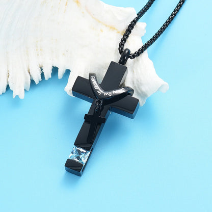Men Women Crucifixion Cross with Birthstone Necklace Urns for Cremation Ashes Holder Keepsake Pendant Memorial Jewelry