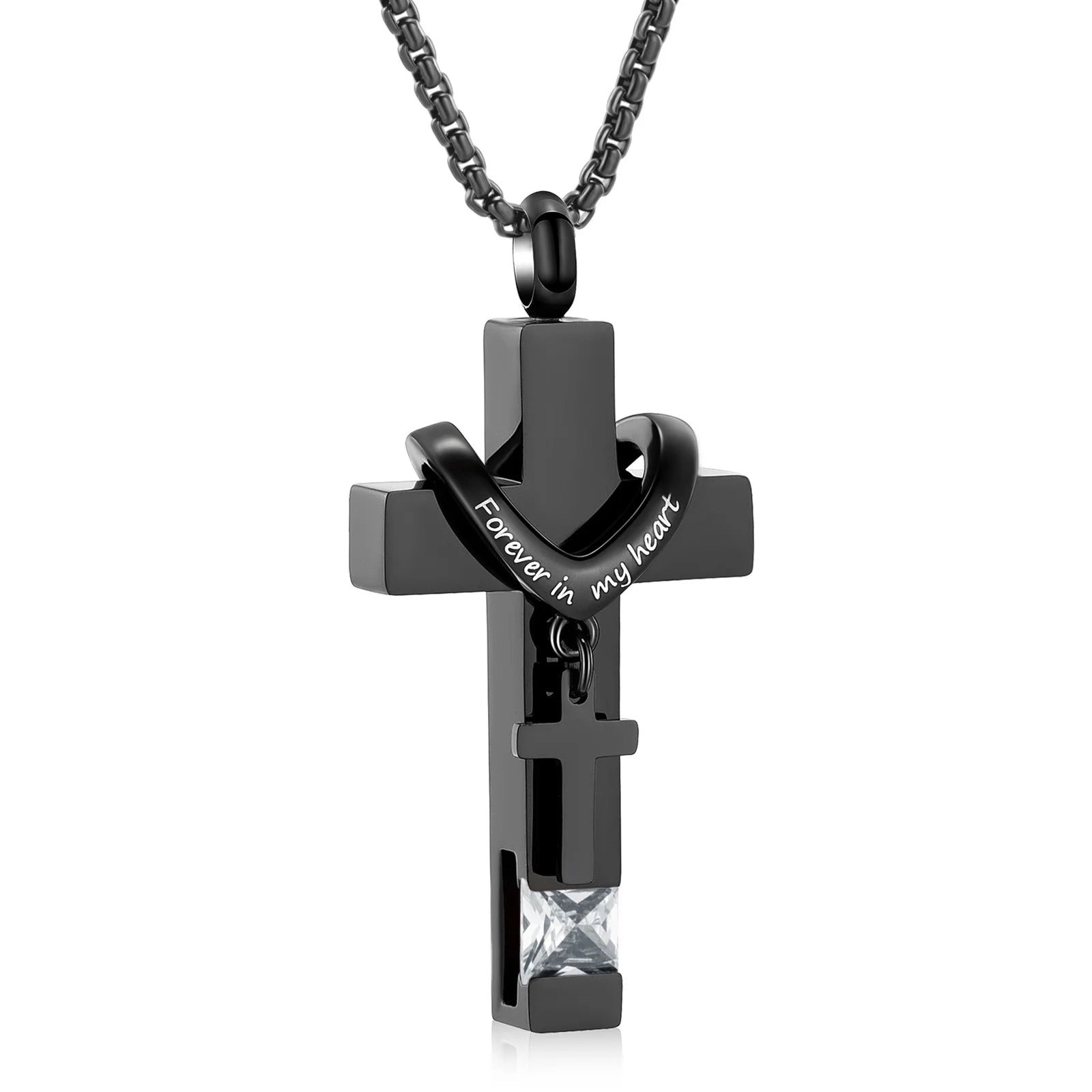Men Women Crucifixion Cross with Birthstone Necklace Urns for Cremation Ashes Holder Keepsake Pendant Memorial Jewelry