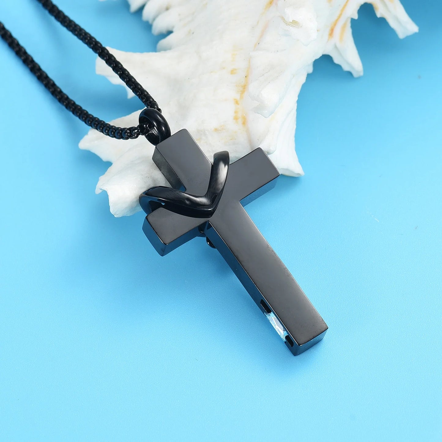 Men Women Crucifixion Cross with Birthstone Necklace Urns for Cremation Ashes Holder Keepsake Pendant Memorial Jewelry