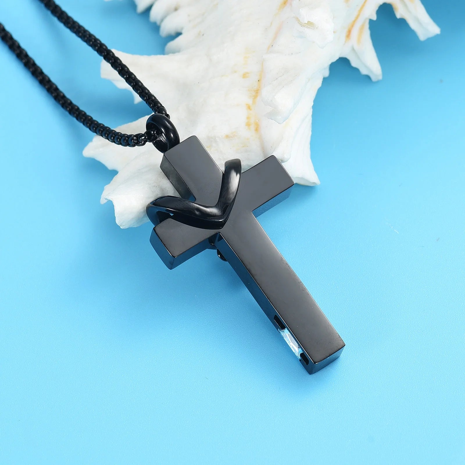 Men Women Crucifixion Cross with Birthstone Necklace Urns for Cremation Ashes Holder Keepsake Pendant Memorial Jewelry