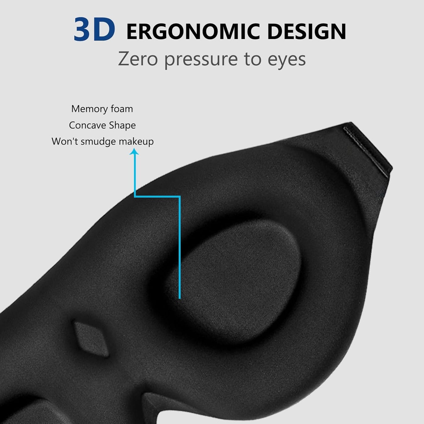 Sleep Mask Memory Foam Contoured Eye Cups for Women and Men, Soft 3D Blackout Eye Mask for Sleeping No Pressure on Eyelids and Eyelashes Protection, Earplugs Set, Black