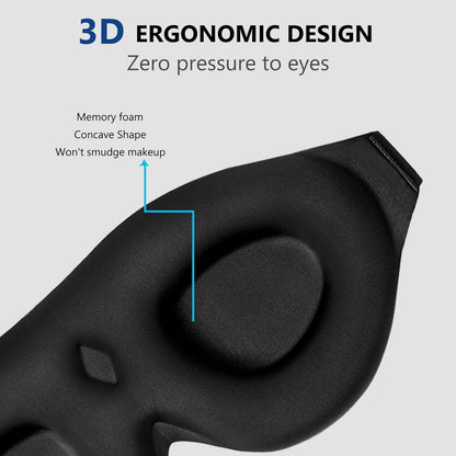 Sleep Mask Memory Foam Contoured Eye Cups for Women and Men, Soft 3D Blackout Eye Mask for Sleeping No Pressure on Eyelids and Eyelashes Protection, Earplugs Set, Black