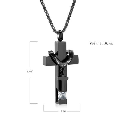 Men Women Crucifixion Cross with Birthstone Necklace Urns for Cremation Ashes Holder Keepsake Pendant Memorial Jewelry