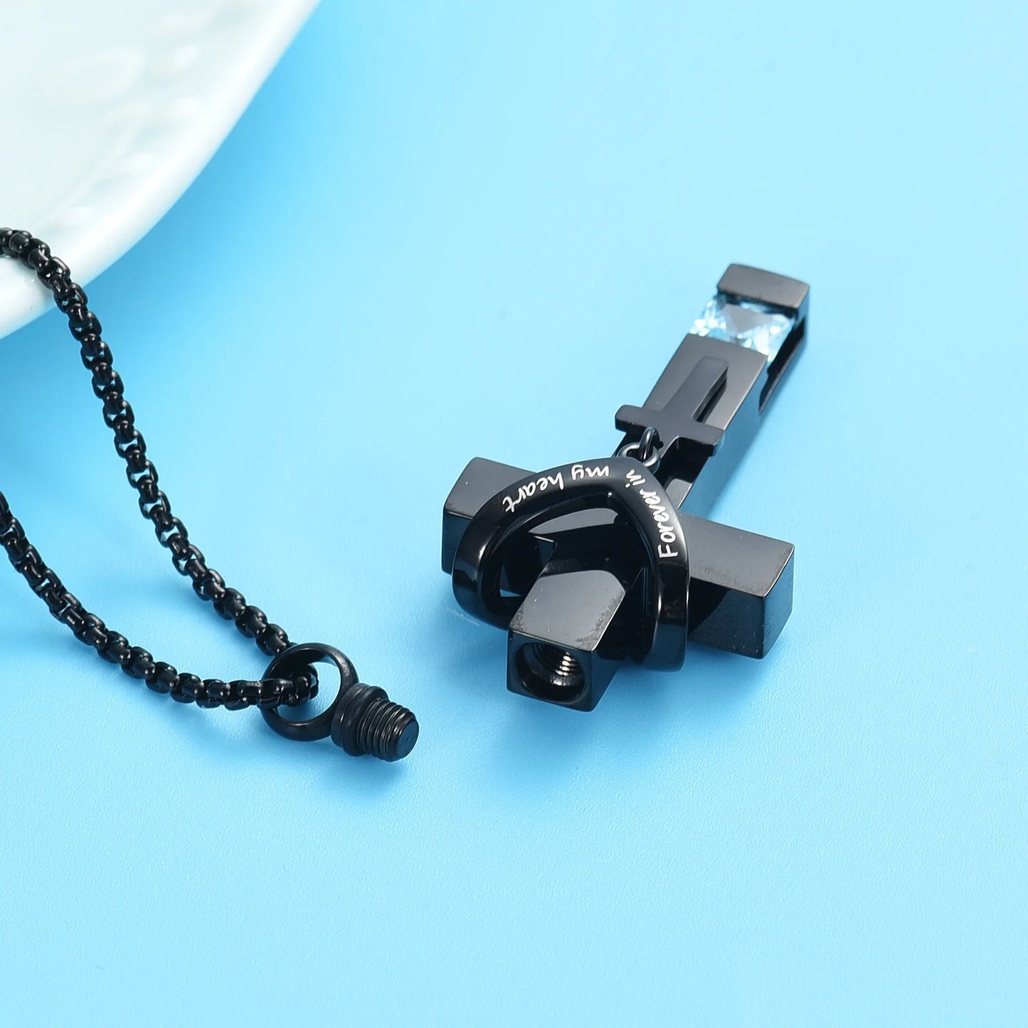 Men Women Crucifixion Cross with Birthstone Necklace Urns for Cremation Ashes Holder Keepsake Pendant Memorial Jewelry