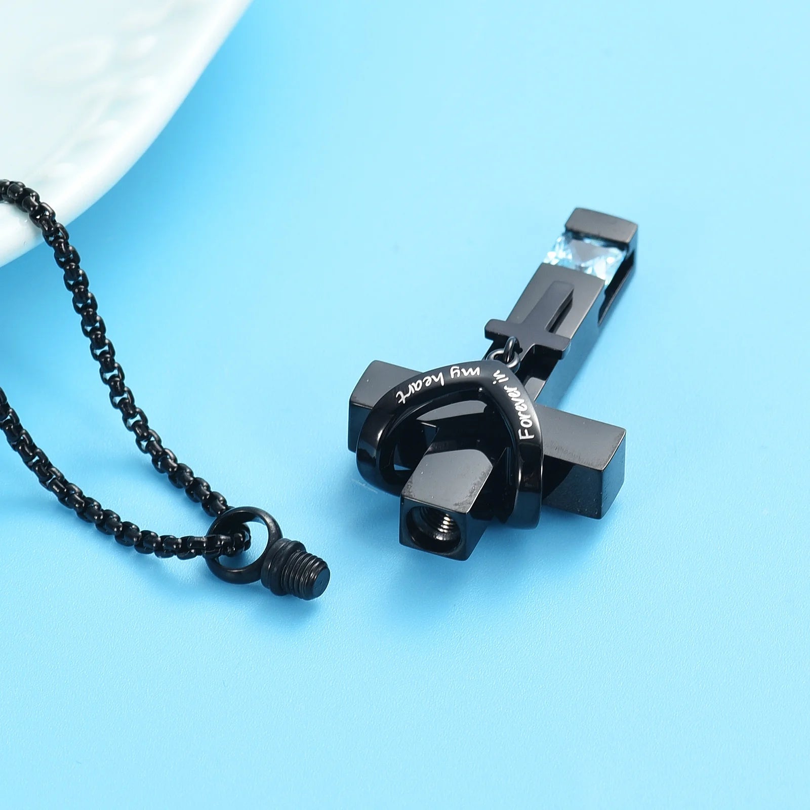 Men Women Crucifixion Cross with Birthstone Necklace Urns for Cremation Ashes Holder Keepsake Pendant Memorial Jewelry